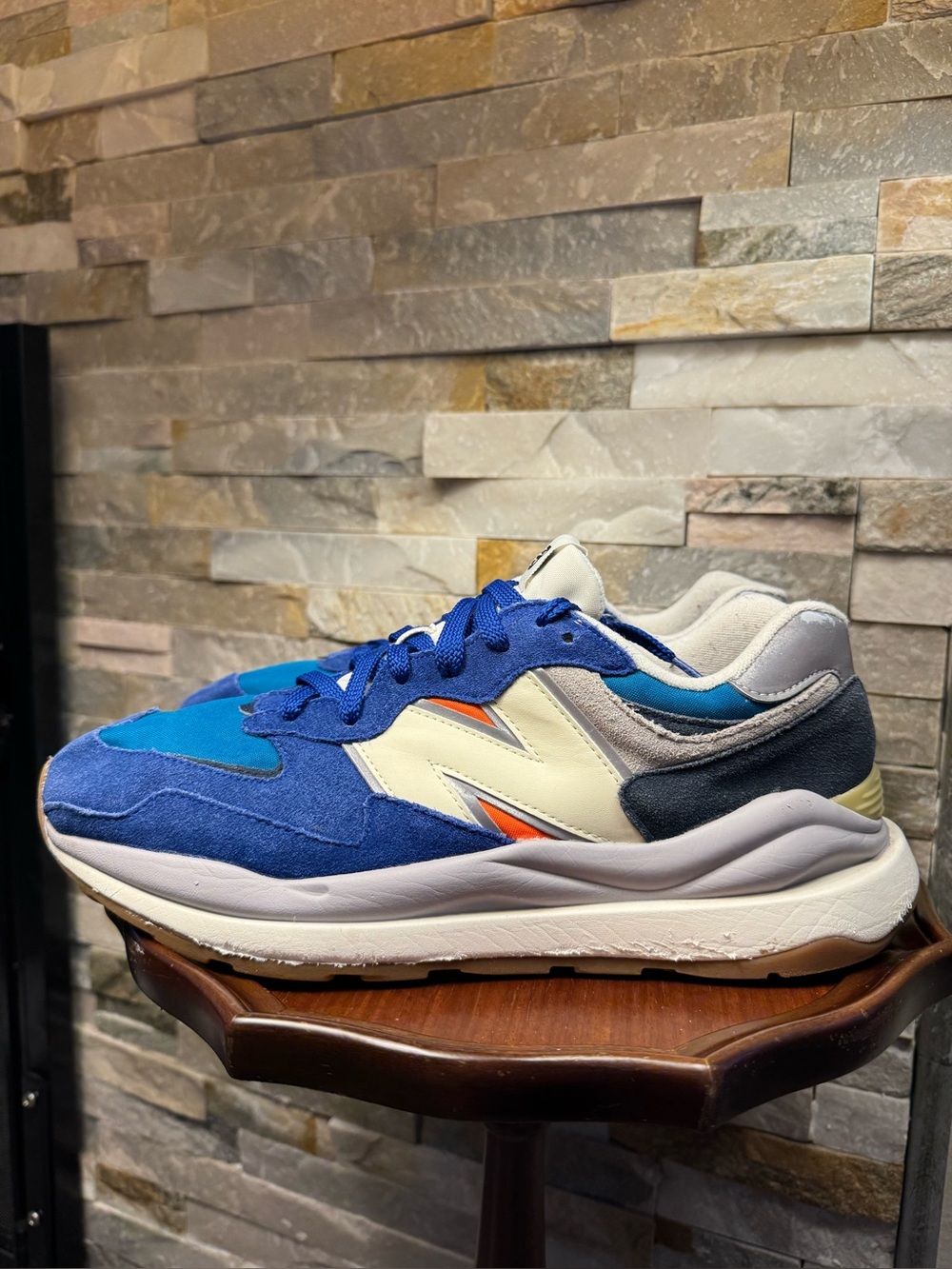 Mens Sz 11 New Balance 57/40 Incubation Pack White Royal Orange Blue Suede Shoes